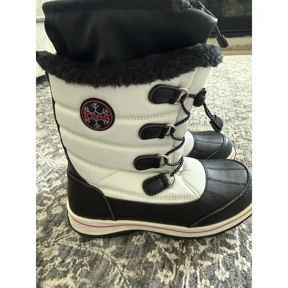 Girls Totes Makenzie White Winter Pull On Zipper Snow Boots Girls US 4M